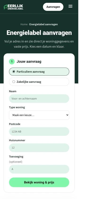Het aanvraagformulier van Eerlijk Energielabel op mobiel