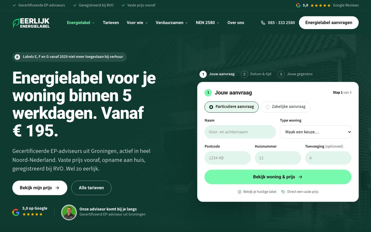 Website van Eerlijk Energielabel
