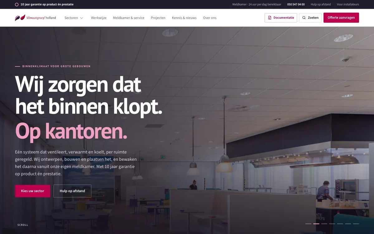 Website van Klimaatgroep Holland: header voor kantoren