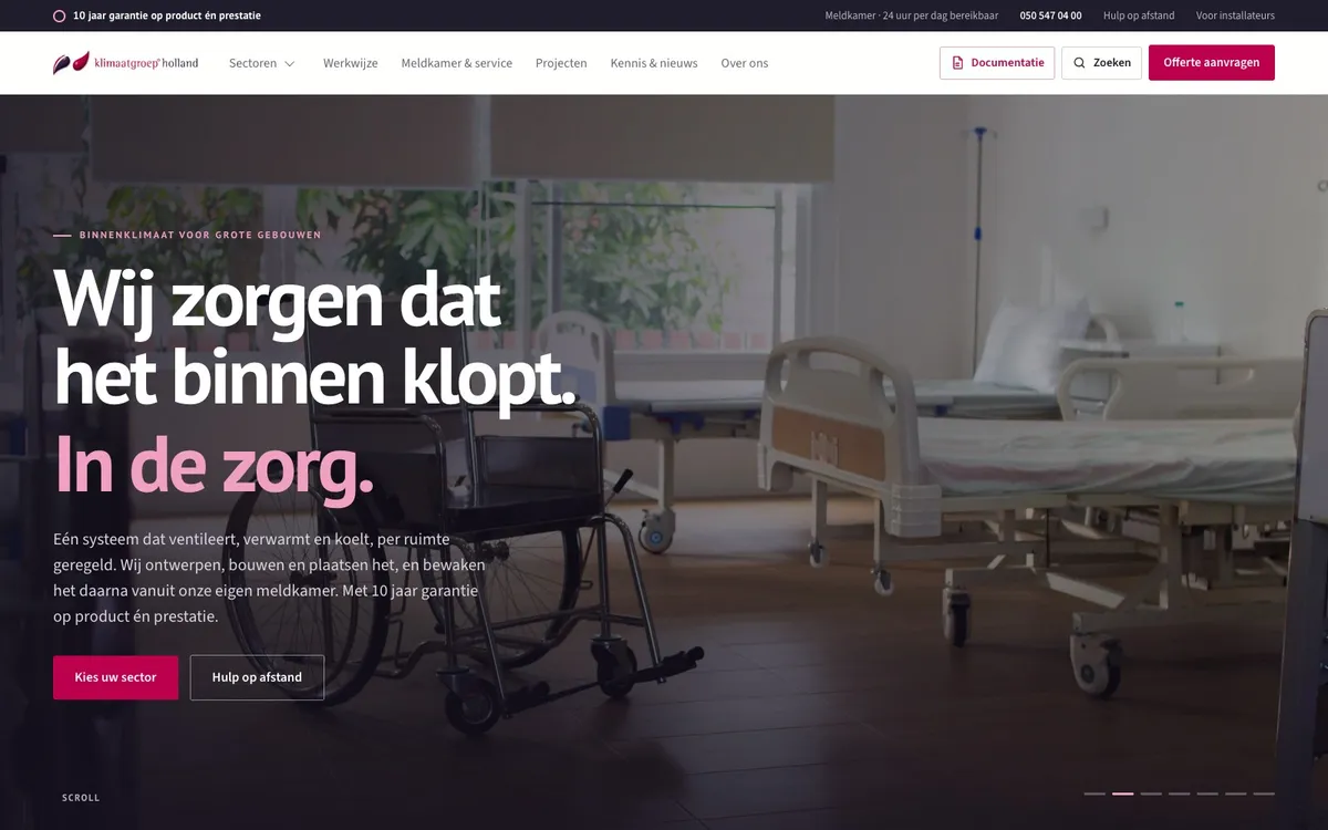 Website van Klimaatgroep Holland: header voor de zorg