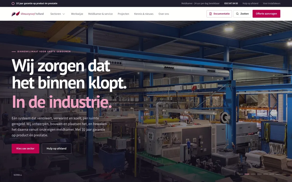 Website van Klimaatgroep Holland: header voor de industrie