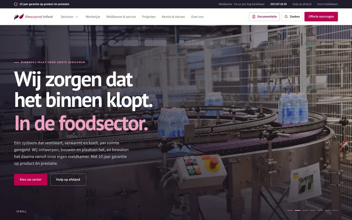 Website van Klimaatgroep Holland: header voor de foodsector
