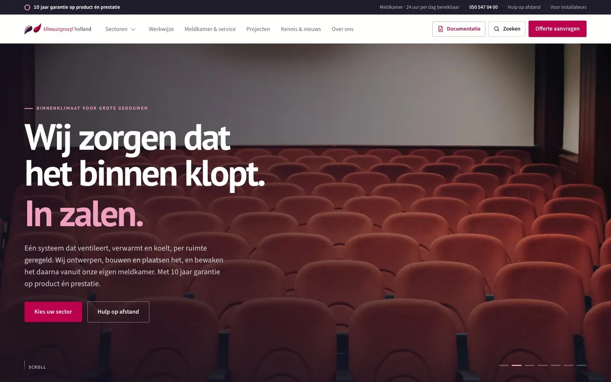Website van Klimaatgroep Holland: header voor zalen