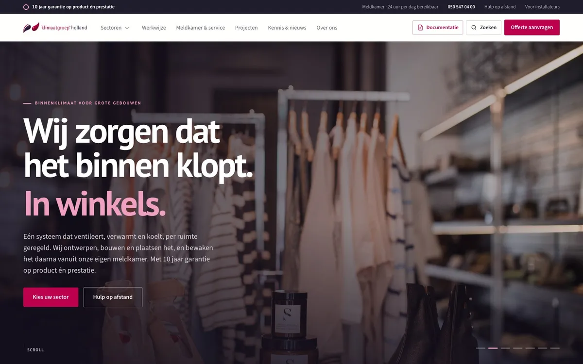 Website van Klimaatgroep Holland: header voor winkels