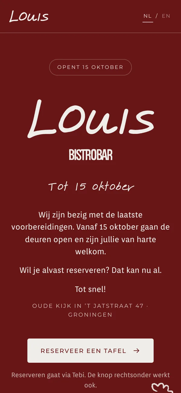 De mobiele website van Louis Bistrobar